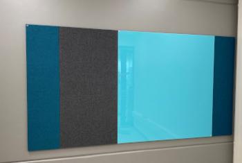 combination of Sky Fabric Notice boards and Glass writing boards